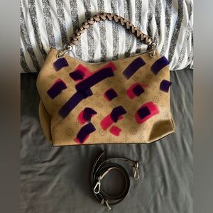 Amazon Tan and Purple Shoulder Bag